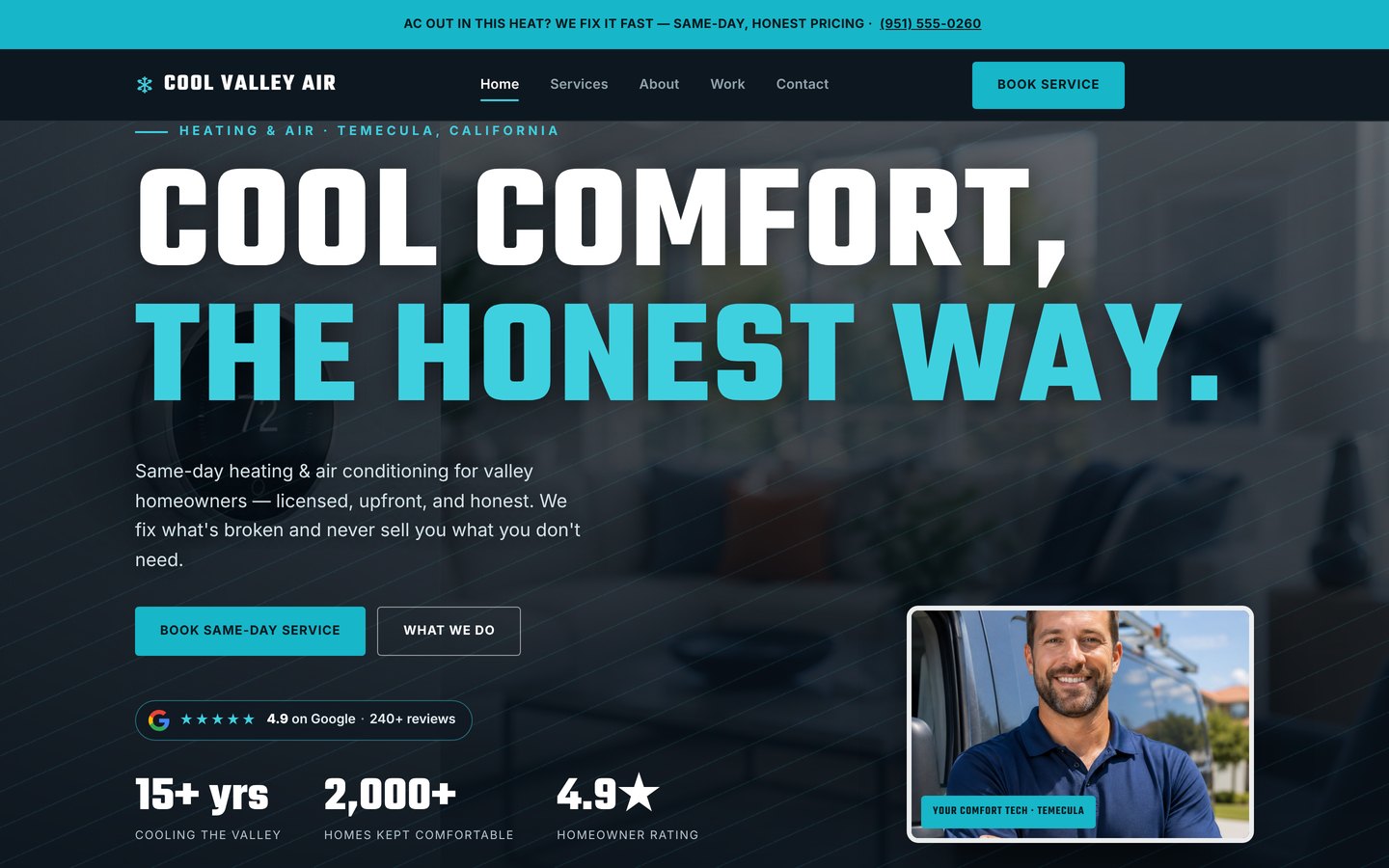 Homepage preview of the Cool Valley Air HVAC five-page website demo