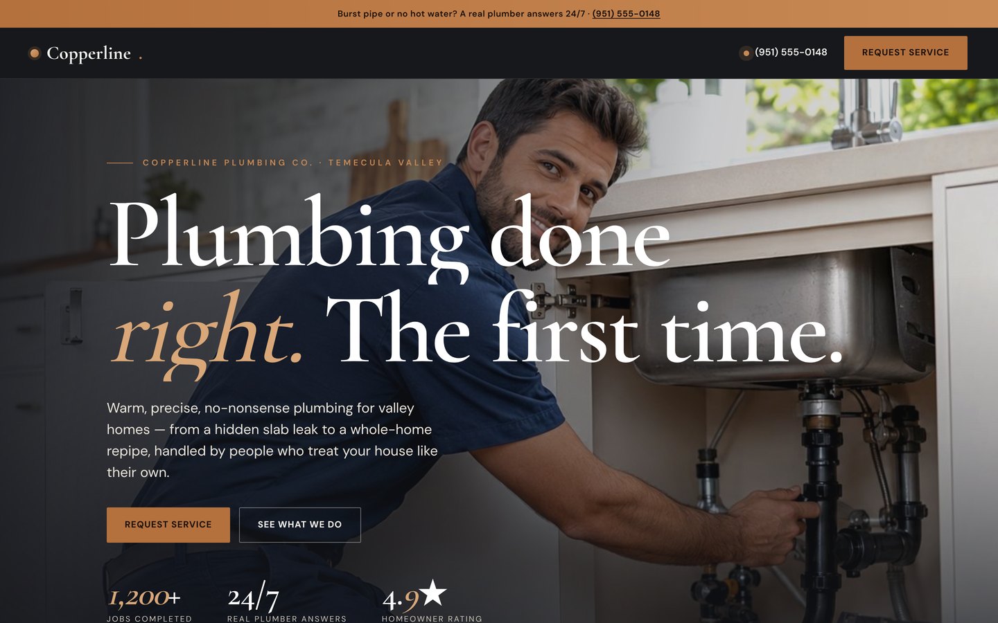 Homepage preview of the Copperline Plumbing website demo