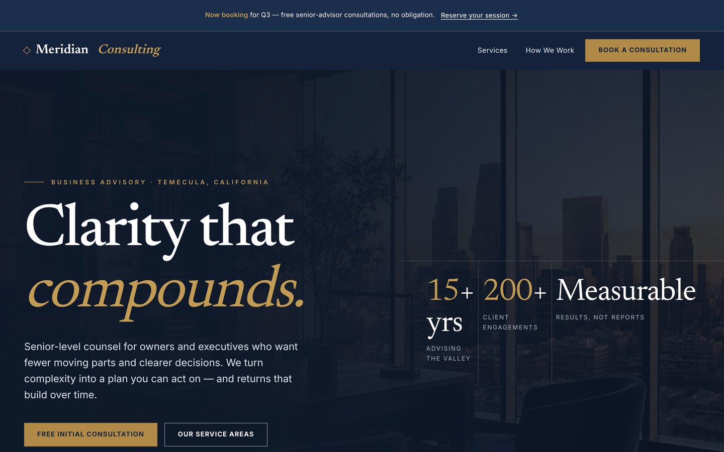 Homepage preview of the Meridian Consulting website demo