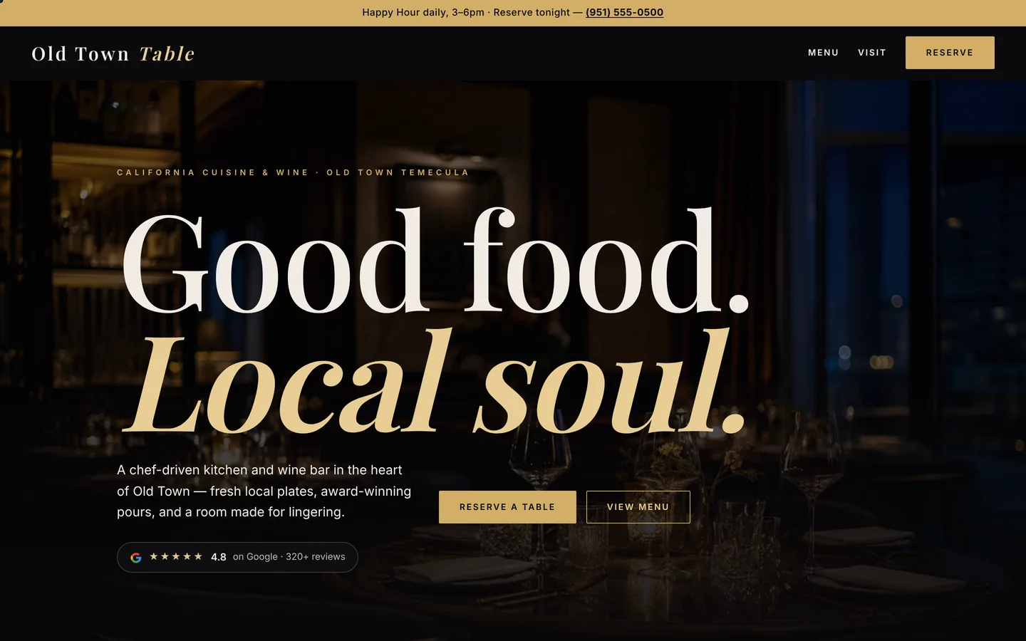 Old Town Table website demo
