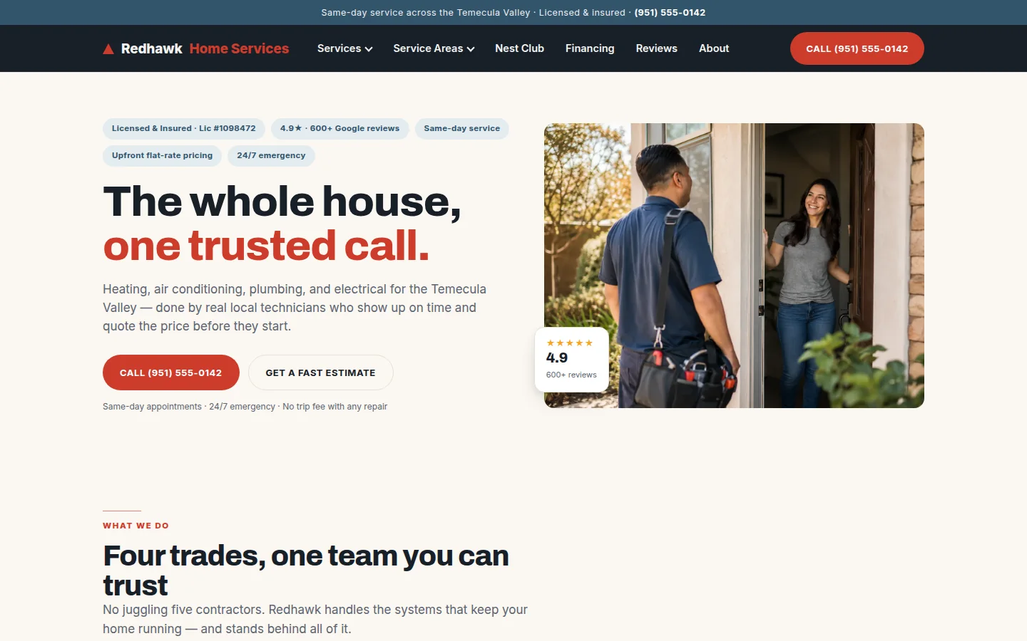 Redhawk Home Services website demo