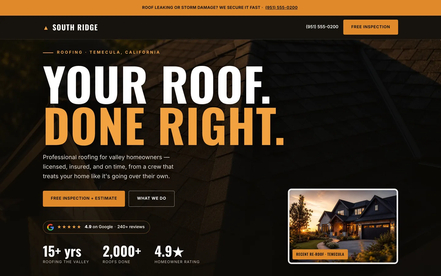South Ridge Roofing website demo