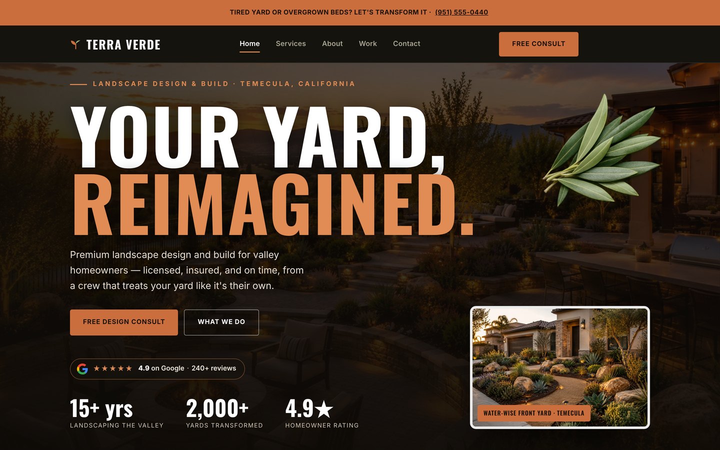 Homepage preview of the Terra Verde Landscape five-page website demo